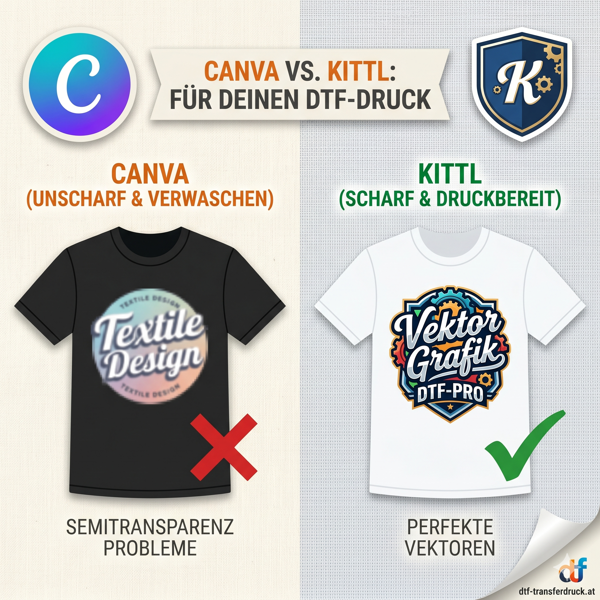 Canva vs. Kittl: Warum das eine Tool deine DTF-Transfers ruiniert – und das andere für Textildruck gemacht ist